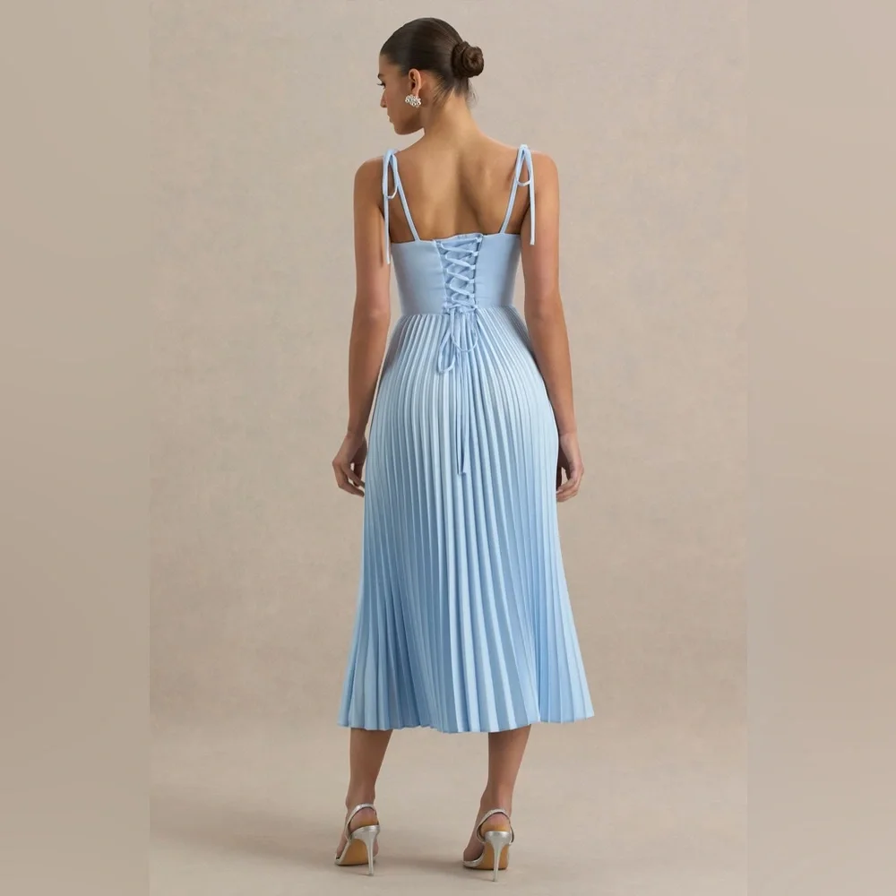 NWT Club L London Peyton Powder Blue Satin Sweetheart-Neck Midi Dress pleats  8